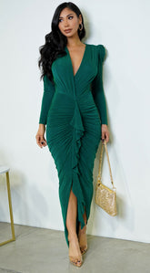 Azra Metallic Maxi Dress - Green